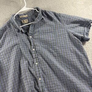 L.L Bean Seersucker Shirt Mens 2xl XXL Blue Plaid Button Up Short Sleeve Light